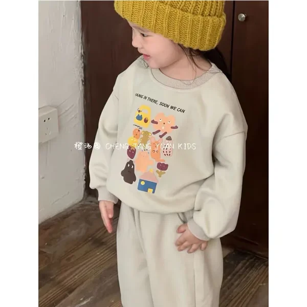 Bambino Carino Set Ragazze Sport Stampa Maglione Pantaloni Della Tuta Vestito Autunno Nuovi Bambini Girocollo Moda Casual Sottile in Due Pezzi 2-8Y 6