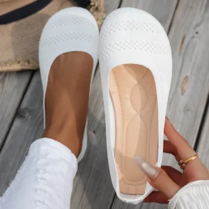Comode scarpe a testa grande, scarpe piatte lavorate a maglia con punta tonda, scarpe singole da donna versatili in stile coreano 1
