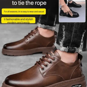 Scarpe casual in pelle da esterno da uomo Scarpe da papà in pelle con testa grande Scarpe da uomo retrò senza pizzo Scarpe da lavoro basse con fondo morbido alla moda 1