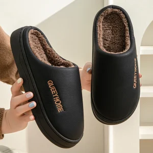Pantofole in cotone impermeabili da uomo antiscivolo per l'inverno adatte per uso domestico Pantofole in cotone con suola spessa da donna 1