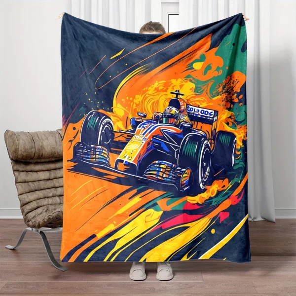 Morbida e accogliente coperta in flanella con stampa di auto da corsa dei cartoni animati - Versatile per letto, divano, campeggio |   Facile da pulire, lavabile in lavatrice 6