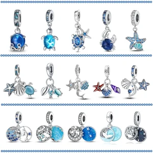 100% autentico argento sterling 925 serie oceano tartaruga granchio perline di fascino adatto per bracciale originale da 3 mm creazione di gioielli fai da te 1
