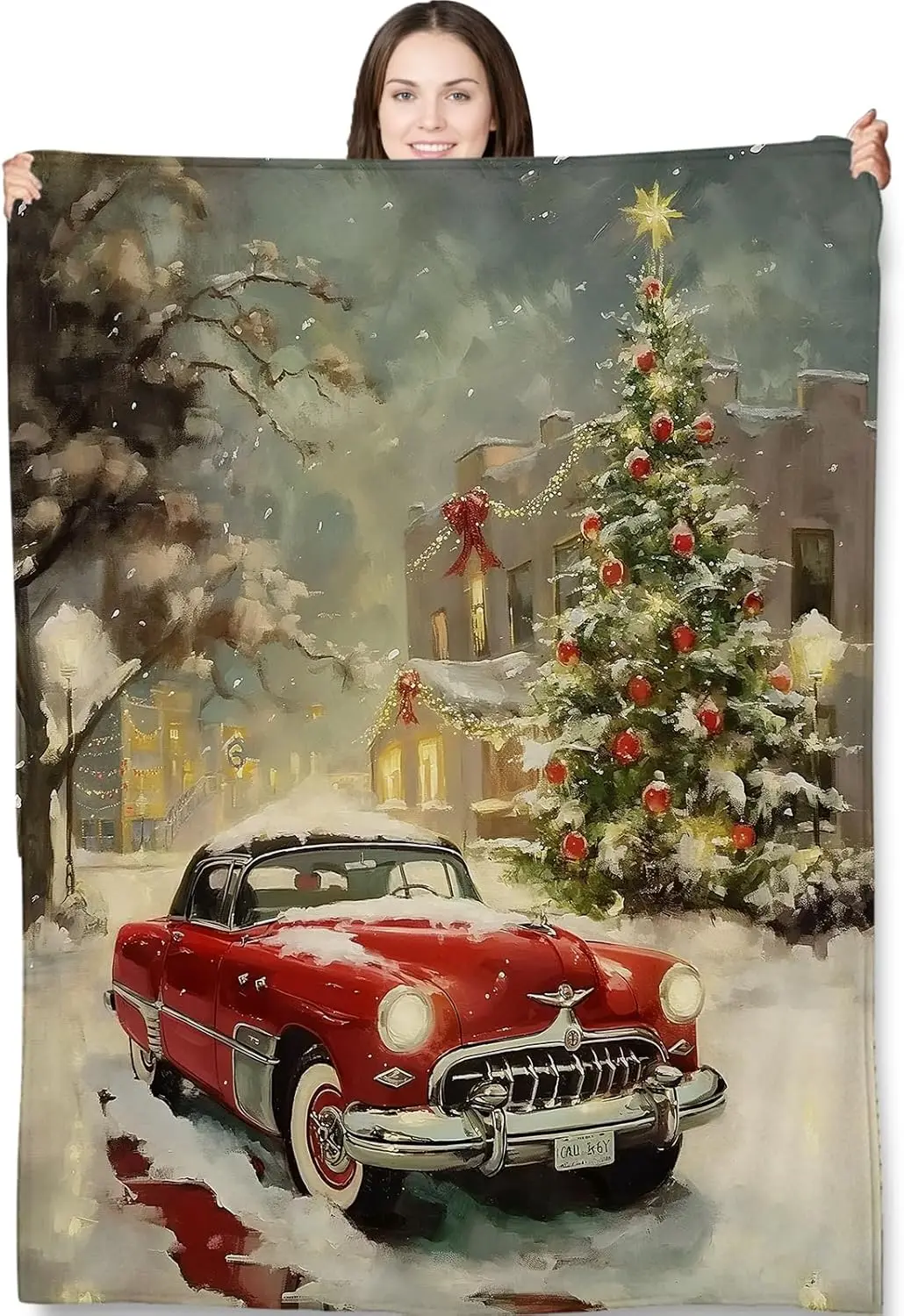 Coperta per auto natalizia vintage 50"x60", coperte in peluche per auto rosse, ideale per la decorazione domestica, divano, letto, viaggi, per adulti e bambini 1