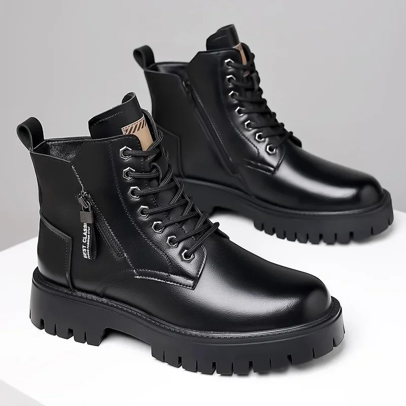 Scarpe in pelle da uomo Stivali da uomo con suola spessa antiscivolo resistenti all'usura Stivaletti ammortizzanti Scarpe maschili Botas Para Hombre 3