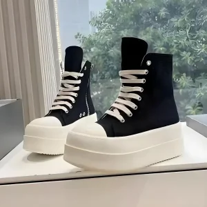 Stivaletti con plateau da donna Scarpe alte in tela stringate per la primavera autunno Scarpe dal design alla moda con rialzo di altezza 1