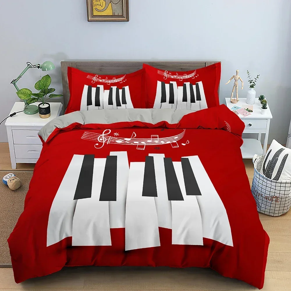 Set biancheria da letto musicale Tastiera per pianoforte Nota musicale Copripiumino Biancheria da letto queen size Piumino Set biancheria da letto in poliestere per chitarra in microfibra 3