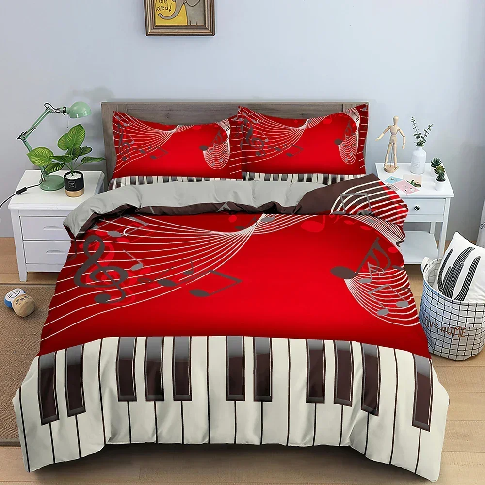 Set biancheria da letto musicale Tastiera per pianoforte Nota musicale Copripiumino Biancheria da letto queen size Piumino Set biancheria da letto in poliestere per chitarra in microfibra 4