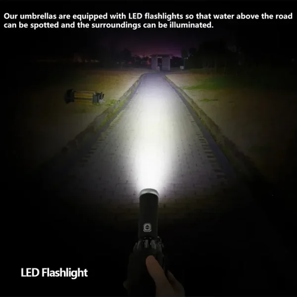 Ombrello di protezione solare completamente automatico Ombrello impermeabile pieghevole con torcia a LED Parasole UV Resistenza al vento antipioggia 2