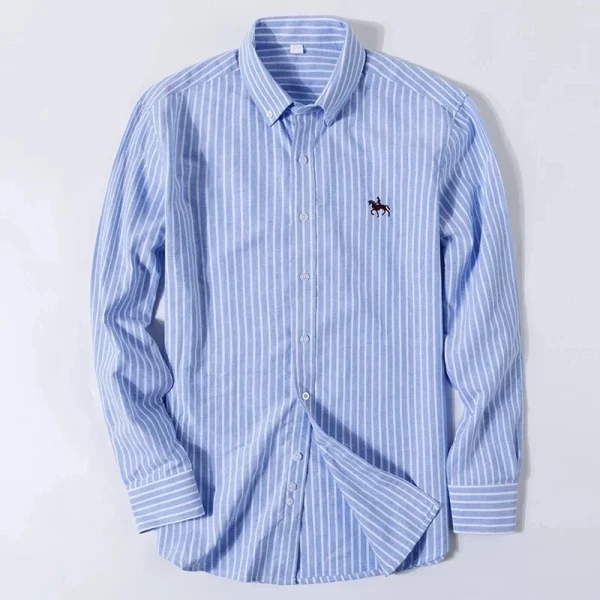 S-6XL Camicie Oxford da uomo a maniche lunghe in puro cotone a righe solide per il tempo libero ricamato cavallo streetwear business pianura ufficio 6XL 2