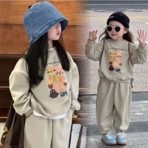 Bambino Carino Set Ragazze Sport Stampa Maglione Pantaloni Della Tuta Vestito Autunno Nuovi Bambini Girocollo Moda Casual Sottile in Due Pezzi 2-8Y 1