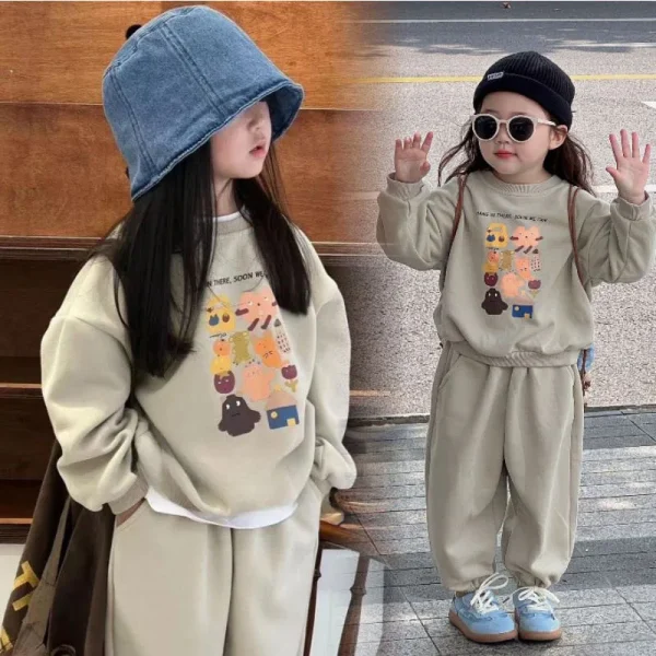 Bambino Carino Set Ragazze Sport Stampa Maglione Pantaloni Della Tuta Vestito Autunno Nuovi Bambini Girocollo Moda Casual Sottile in Due Pezzi 2-8Y 1