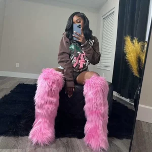 Stivali da neve invernali da donna Stivali lunghi in pelliccia sintetica Stivali caldi con plateau in peluche Stivali al ginocchio pelosi da esterno Stivaletti sopra il ginocchio per ragazze Y2K 1