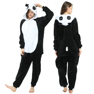 Kigurumi Adulti Plus Size Panda Pigiama Cosplay Halloween Inverno Donna Onesies Flanella Con Cappuccio Tuta per Coppie Uomini Vestiti 1