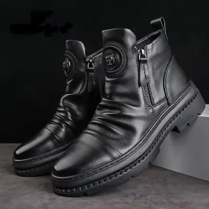 Nuovi stivaletti da uomo di lusso stile britannico scarpe alte da uomo stivali da moto in pelle cerniera stivali da uomo retrò Zapatillas Hombre 1