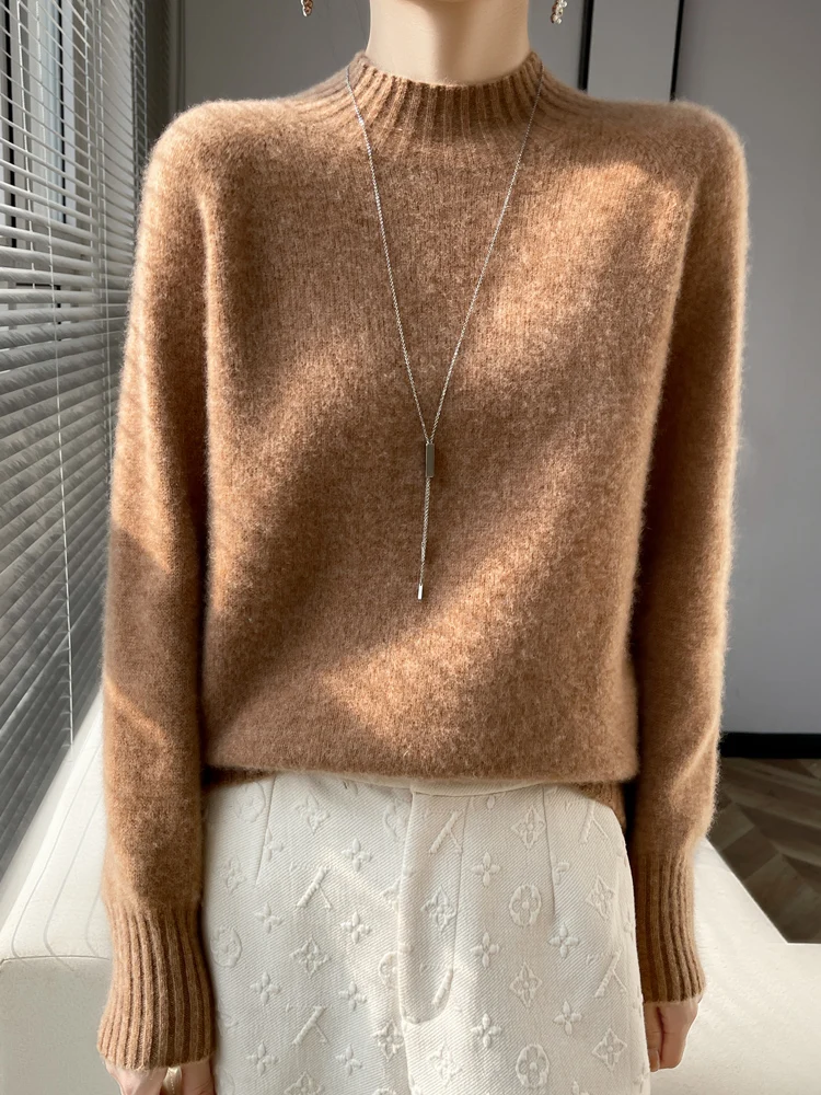 Pullover maglione con collo a lupetto in Cashmere da donna spessa autunno inverno 100% maglieria in lana Merino manica Raglan Solid Basic Casual Tops 6