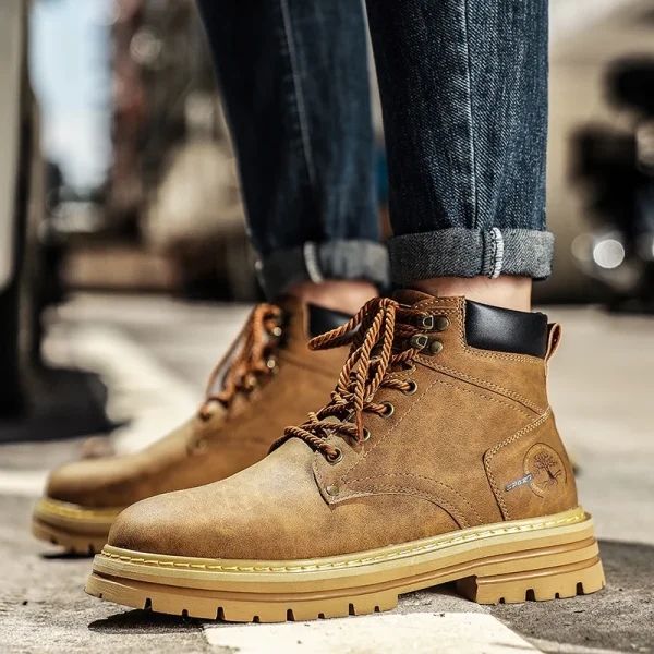 Stivaletti da uomo marroni moda autunno comodi stivali in pelle con plateau uomo stivali da lavoro antiscivolo per uomo 2024 Botas Para Hombre 3
