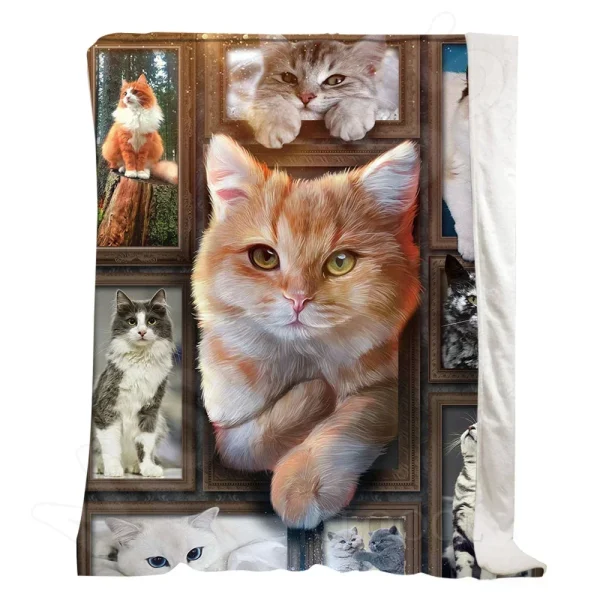 Coperta di flanella di gatto grigio britannico stampata in 3D per bambini adulti per copriletto divano morbido e leggero letto da ufficio da viaggio 2