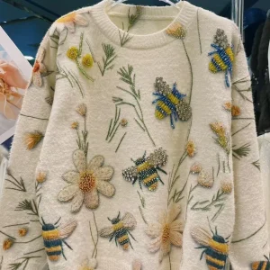 Maglione Y2K con punto diamante per l'industria pesante di nuova tendenza per le donne Maglioni pullover lavorati a maglia girocollo casual allentati autunno inverno 1