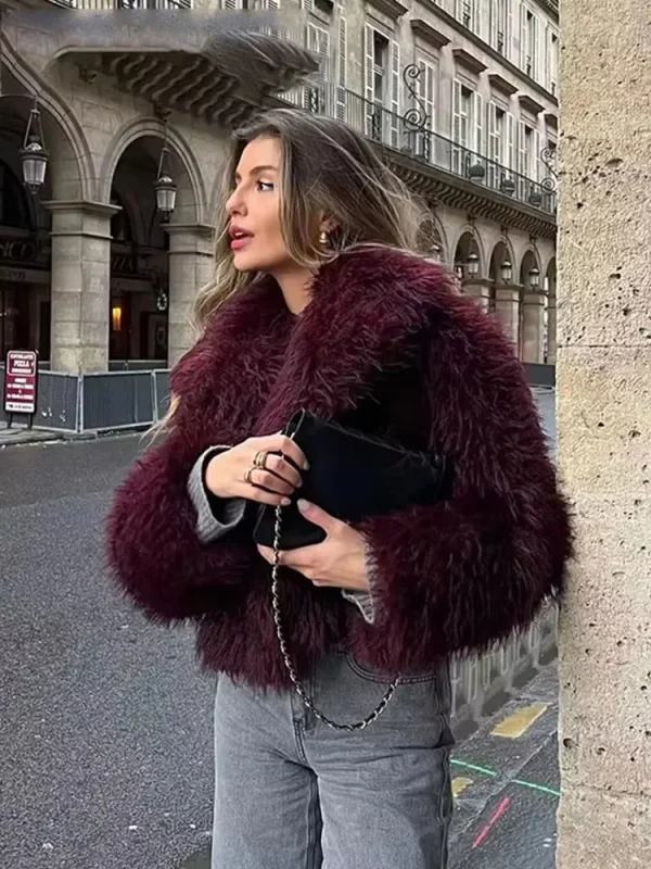 HH Cappotto elegante da donna in pelliccia sintetica Giacca calda e soffice a maniche lunghe con risvolto Autunno Inverno Moda High Street Lady Capispalla 2