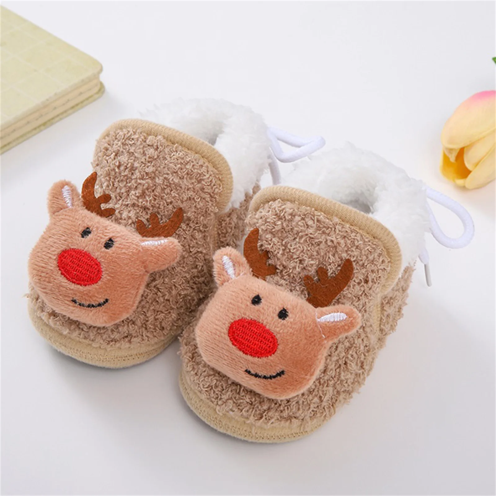 Scarpe natalizie per bambini, babbo natale pupazzo di neve alce suola morbida scarpe da passeggio antiscivolo appartamenti scarpe invernali per bambini per ragazze ragazzi 0-18M 5