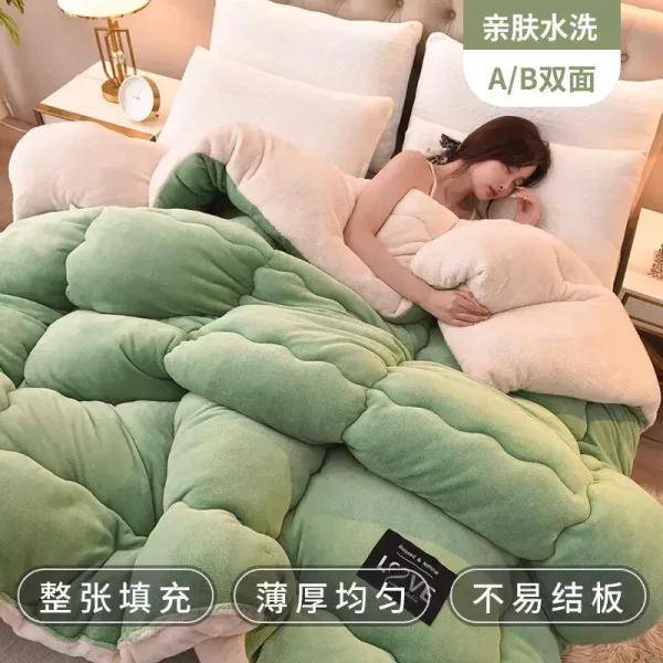 Trapunta in lana di agnello inverno addensato caldo singolo doppio dormitorio trapunta nucleo latte flanella coperta piumino autunno e inverno 3