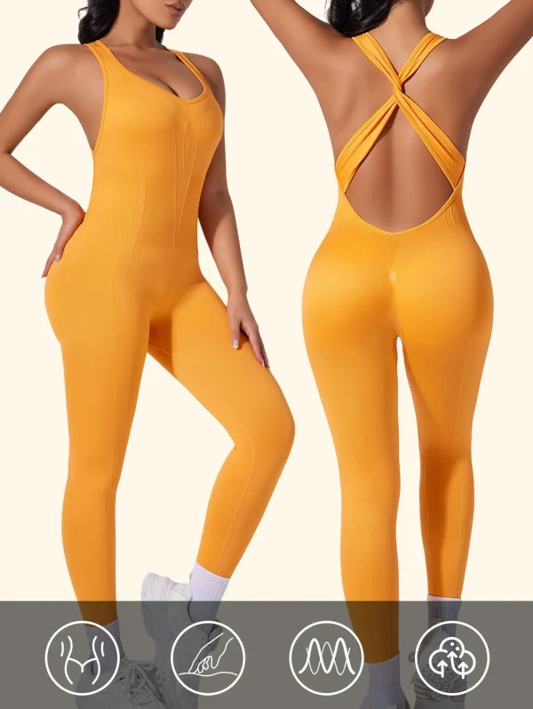 Back-crossing OpenBlack-back Tuta Abbigliamento sportivo Body Donna Set da yoga Fitness Tuta da allenamento intera Donna 2