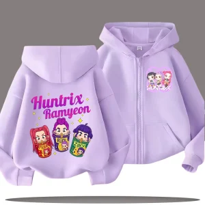 Felpa con cappuccio per bambini con zip - Top casual per ragazza K-pop Demon Hunters - camicia sportiva per ragazzo - stampa di cartoni animati - cappotto autunno/inverno 1
