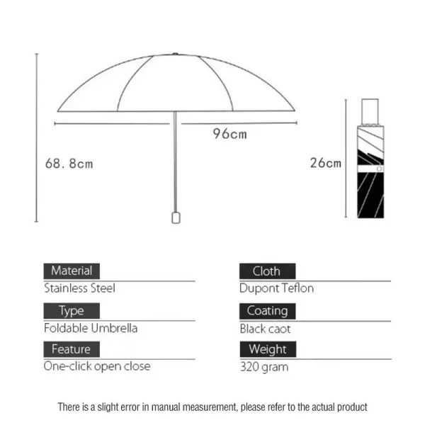Ombrellone automatico per pioggia e sole Rivestimento nero Ombrellone Anti-UV 3 Pieghevole Resistente al vento Auto di lusso Grande antivento Donna Uomo 8 posti 6