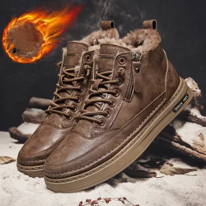 Stivali da neve in pelle per uomo Scarpe invernali in cotone Scarpe da lavoro di tendenza di alta qualità Scarpe da passeggio con cerniera Stivaletti da uomo Scarpe casual 2024 1
