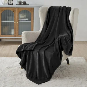 Coperte in pile nero coperta matrimoniale coperte da letto solide morbido peluche leggero Fuzzy accogliente flanella di lusso per divano soggiorno 1