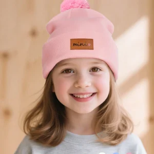 5 pezzi/3 pezzi/1 pezzi cappelli lavorati a maglia per bambini con una pompa, design di etichette in pelle alla moda caldi cappelli autunnali/invernali per neonati, ragazzi e ragazze 1