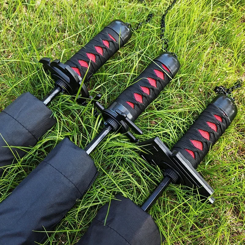 Ombrello spada Katana candeggina Blocco UV Ombrellone nero Kurosaki Ichigo Ombrello sabre Katana giapponese di dimensioni reali Ombrellone anime 2