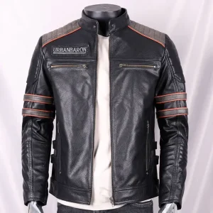 Giacca in vera pelle per uomo colletto corto in piedi con ricamo teschio giacca moto Harley uomo cappotto in pelle di mucca maschile 1
