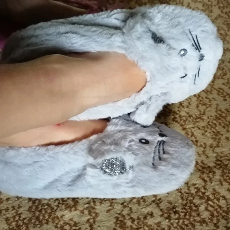 Pantofola fuzzy per la casa da donna in pelliccia invernale calda peluche antiscivolo impugnatura interna soffice pigra orecchie da mouse femminile scarpa da pavimento sneaker soggiorno 3