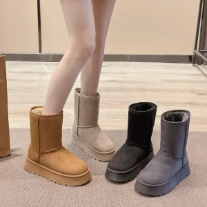 2024 inverno nuovi stivali da neve con suola spessa e in pile testa tonda moda set piedi in scarpe di cotone a canna media 1