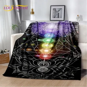 Coperta morbida in peluche arcobaleno 7 Chakra Mandala Bohemia, coperta in flanella per soggiorno, camera da letto, divano letto, copertura da picnic 1