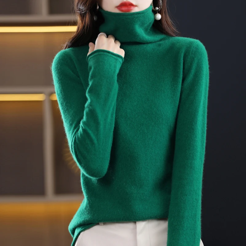 Nuovo maglione di cashmere dolcevita in lana merino al 100% in autunno e inverno Cappotto lavorato a maglia casual da donna Cappotto da donna Moda coreana 2