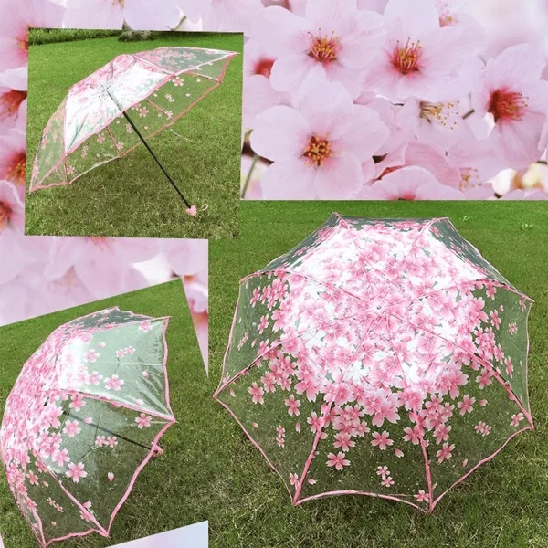 1 ombrello trasparente retrò con bordo trendy - ombrello pieghevole trasparente triplo - materiale in PVC, adatto per fotografie di viaggio 4