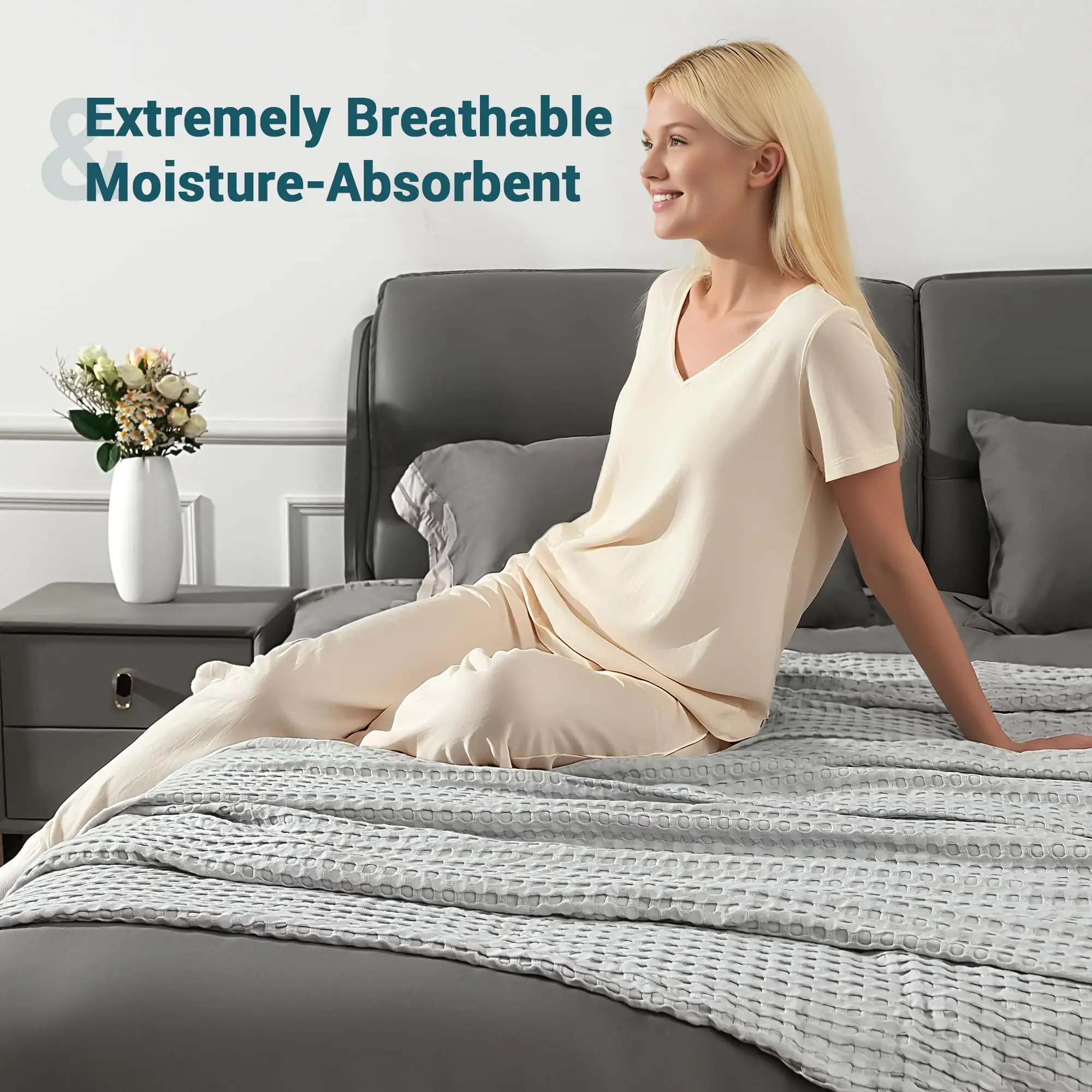 Coperta in cotone waffle: coperta estiva leggera e traspirante per pigiami caldi, lettini di lusso per letto, divano e divano 5
