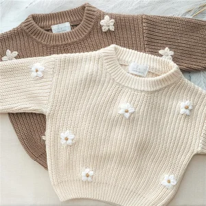 Vestiti del maglione del fiore di inverno delle neonate appena nati 2023 maglioni dei bambini lavorati a maglia del pullover dei vestiti infantili appena nati di autunno 1