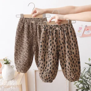 Pantaloni stile harem in velluto a coste per bambine stile coreano 1-8 anni Pantaloni casual sottili o foderati autunno inverno con stampa floreale leopardata 1
