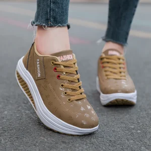 Scarpe sportive casual da donna Scarpe da ginnastica comode e traspiranti con zeppa e suola spessa Scarpe stringate 1