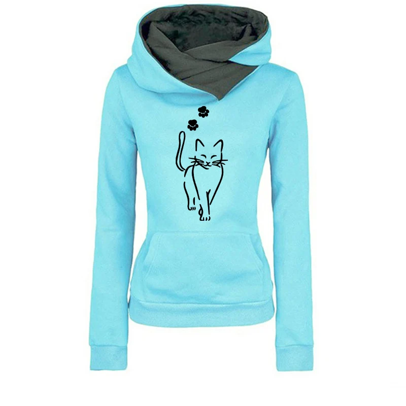 Tuta da donna elegante con stampa gatto Felpe con cappuccio versatili quotidiane Felpe o pantaloni da jogging Casual 2025 Abbigliamento caldo autunno inverno 6