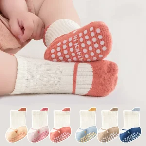 3/6 paia di calzini da pavimento per bambini con impugnature Calzini antiscivolo in cotone traspirante per bambini 0-5 anni 1