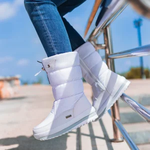 Stivali da neve da donna spessi invernali Stivali caldi a metà polpaccio in peluche Stivali da neve con piattaforma impermeabile antiscivolo Scarpe bianche femminili casual 1