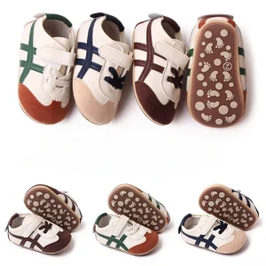 Citgeett Scarpe da ginnastica per neonati e ragazze, strisce di colore a contrasto, suola antiscivolo in pelle PU, scarpe da primo camminatore 1