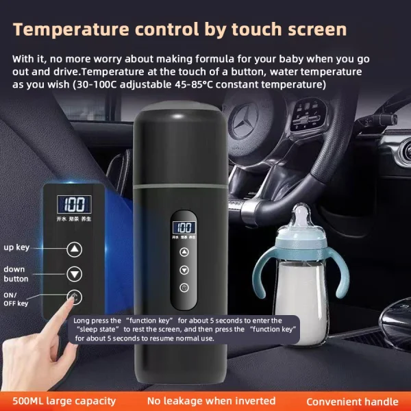 Bollitore elettrico 12V 24V tazza riscaldante per auto portatile 500 ml riscaldamento da viaggio artefatto isolante intelligente in acciaio inossidabile display OLED 4