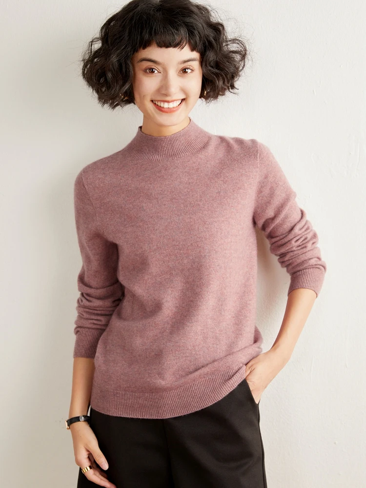 Nozioni di base Maglione da donna in cashmere Autunno Inverno Pullover lavorato a maglia da donna Solido manica lunga Colletto finto Abbigliamento Top Maglia elegante 3