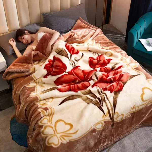 Coperta invernale in flanella con stampa floreale addensata Coperta invernale extra large reversibile con ritenzione del calore a doppio strato 1