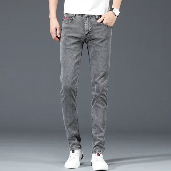 2024 nuovi jeans skinny casual da lavoro in cotone da uomo pantaloni in denim slim dritti elasticizzati alla moda alla moda maschile blu grigio 5